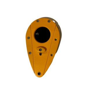 Xikar Xi1 Cutter in burnt yellow. Teardrop shape featuring double blades that cut up to 60 ring gauge cigar. 