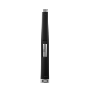 Colibri Aura Butane tall Lighter with flat flame. In matte black with chrome trim.