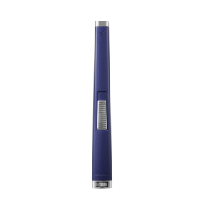 Colibri Aura Butane tall Lighter with flat flame. In matte blue with chrome trim.