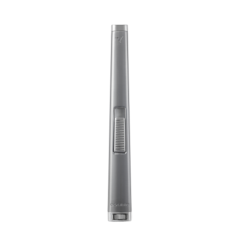 Colibri Aura Butane tall Lighter with flat flame. In matte chrome with chrome trim.