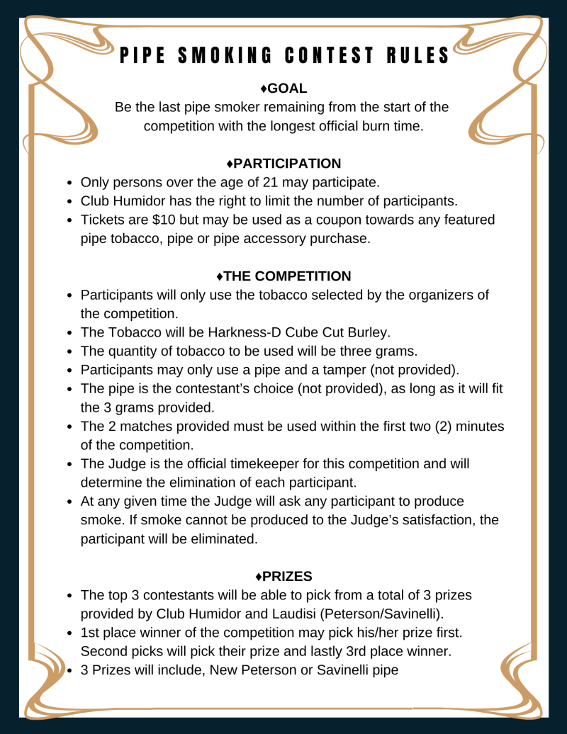 Pipe Smoking Contest Rules Club Humidor